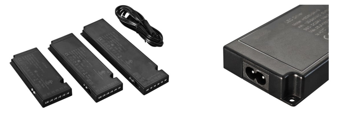 LED lighting accessories including LED driver power supply and cables for cabinet lighting system