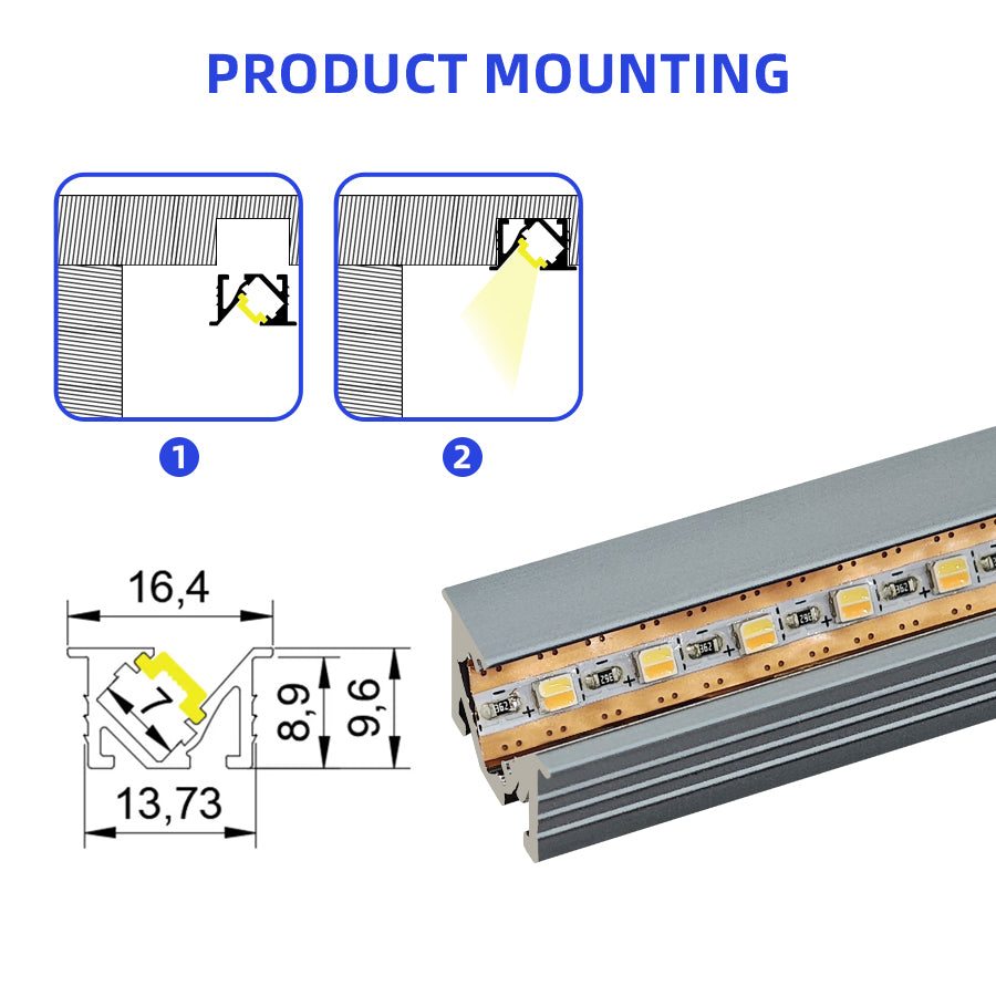 45° Recessed Cabinet Linear Light – Solderless LED Strip