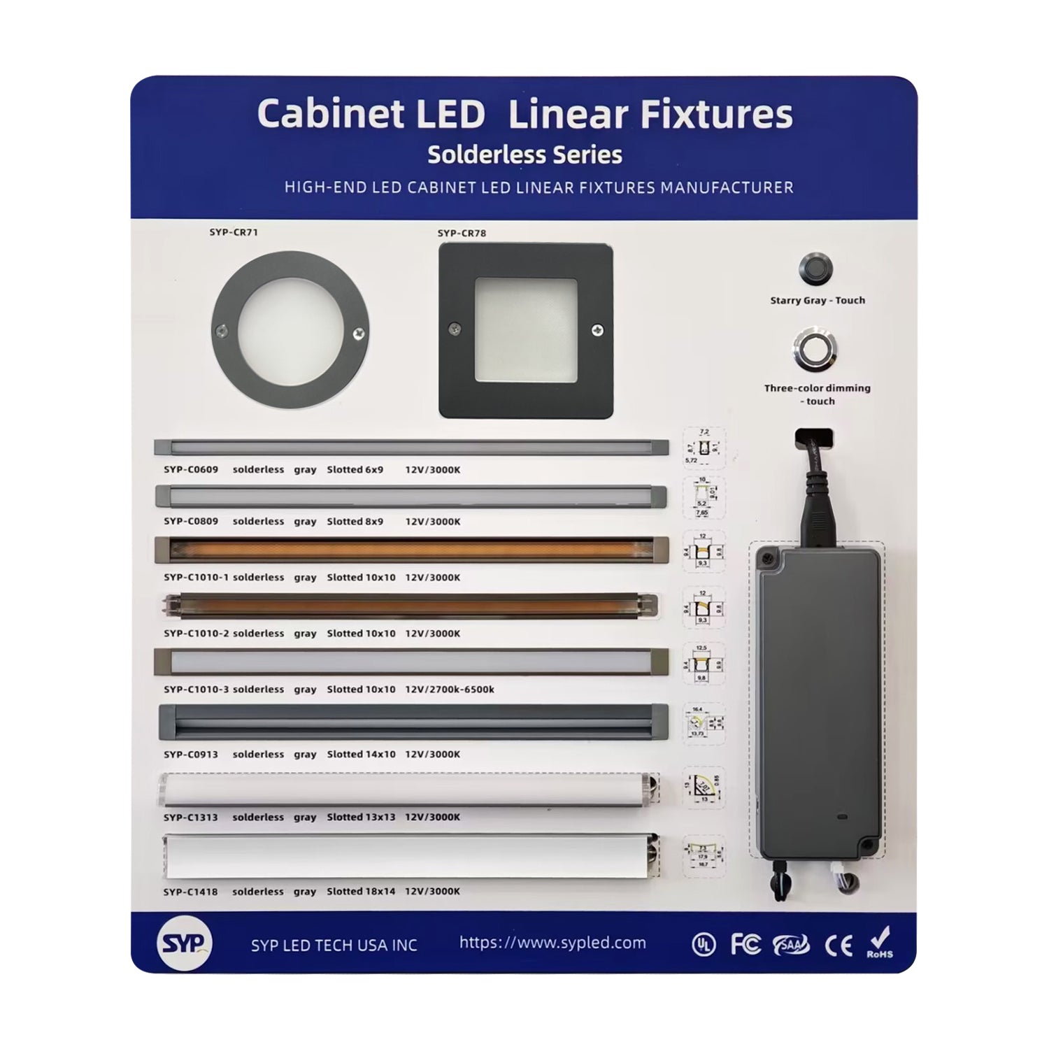 SYP Furniture Linear Lights Demo Sample Board